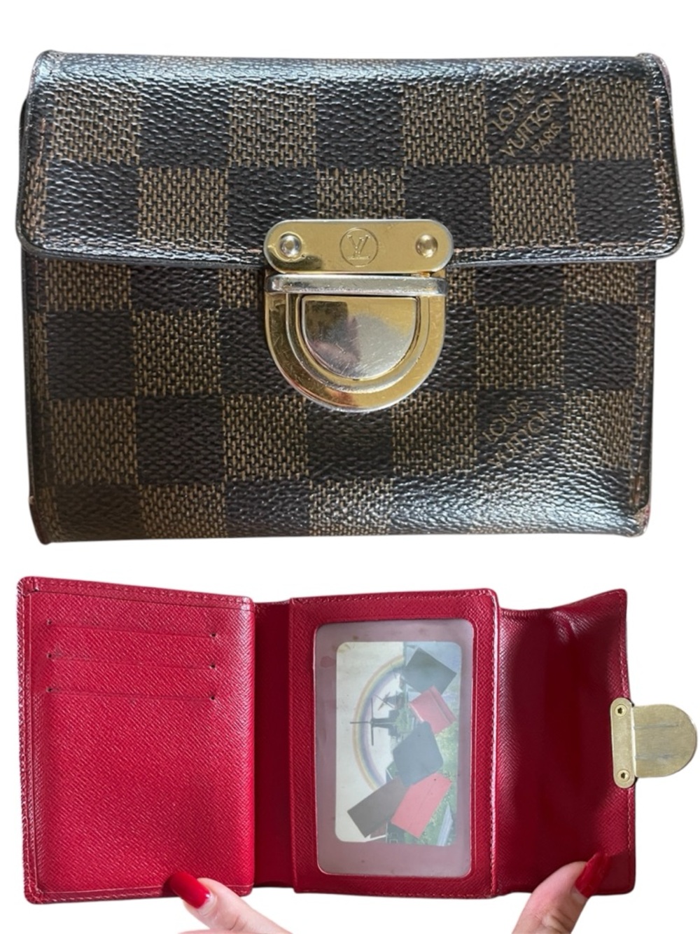 Louis Vuitton Damier Ebene Portefeuille Koala Wallet Red Interior Trifold Lock